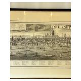 Framed Vintage London Skyline Engraving Print