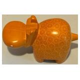 Orange Ceramic Hippo Figurine with Circle Pattern