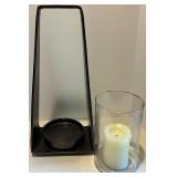 Iron Candle Holder with Glass Sleeve and Candle