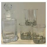 Crystal Whiskey Decanter with Stopper and 3 Matching Tumblers