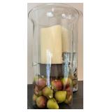 Pair of Decorative Glass Hurricanes with Faux Fruit and Candles