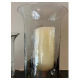 Pair of Decorative Glass Hurricanes with Faux Fruit and Candles