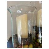 Pair of Decorative Glass Hurricanes with Faux Fruit and Candles