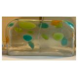 Glass Table Lamp with Colorful Patterned Glass Base and White Shade