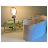 Glass Table Lamp with Colorful Patterned Glass Base and White Shade