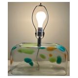 Glass Table Lamp with Colorful Patterned Glass Base and White Shade