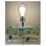 Glass Table Lamp with Colorful Patterned Glass Base and White Shade
