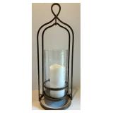 Metal Lantern with LED Candle and Glass Hurricane