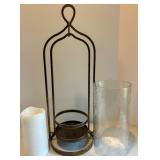 Metal Lantern with LED Candle and Glass Hurricane