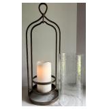 Metal Lantern with LED Candle and Glass Hurricane