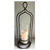 Metal Lantern with LED Candle and Glass Hurricane