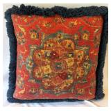 Pair of Decorative Throw Pillows with Fringe and Red Abstract Design