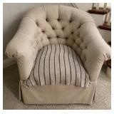 Tufted Swivel Barrel Chair with Striped Cushion - Damaged