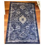 Beautiful Blue Distressed Area Rug with Oriental Pattern
