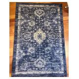 Beautiful Blue Distressed Area Rug with Oriental Pattern