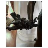 Bronze Sculpture of a Boy Holding Branch on Marble Base