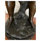 Bronze Sculpture of a Boy Holding Branch on Marble Base