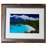 Pair of Framed Tropical Island and Underwater Turtle Photos