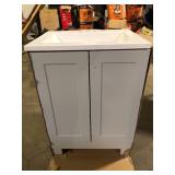 25 in. Single Sink Pearl Gray Bath Vanity with White Cultured Marble Top (Assembled)  Customer Returns See Pictures