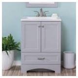 25 in. Single Sink Pearl Gray Bath Vanity with White Cultured Marble Top (Assembled)  Customer Returns See Pictures