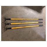 Lot of Husky 51 in. L Wood Handle 4-Tine Hand Cultivator  Customer Returns See Pictures