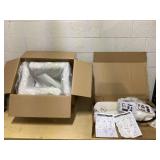 Lumisource Hank 26 in. Walnut Glazed Wood and Light Grey Fabric Fixed-Height Counter Stool (Set of 2)