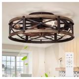 Farmhouse Flush Mount Caged Ceiling Fan with Lights