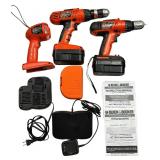 Black and Decker 18V Cordless Tools Bundle, Drill, Driver and Flashlight, Batteries and Chargers