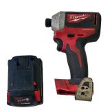 Milwaukee 2850-20 18V 1/4” Hex Brushless Impact Driver and Battery, ** NO CHARGER, Unable to Test **