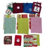 Vintage Handmade Embroidered Kitchen Sets // Placemats: 3 sets and matching table runner, 4 Pot Holders, 2 Christmas Aprons and 1 Hand Towel