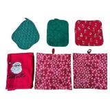 Vintage Handmade Embroidered Kitchen Sets // Placemats: 3 sets and matching table runner, 4 Pot Holders, 2 Christmas Aprons and 1 Hand Towel