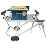 Ryobi 10" BTS10 Table Saw on Ridgid Portable Work Table with Wheels