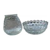 Votive Candle Holder and Vtg Green Glass EO Brody co #921 Quikt Diamond Bud Floral Vase