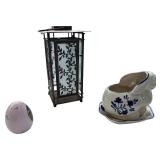 Home Decor, Mixed Lot // Decorative Egg, Rabbit Planter and a Decorative Lantern