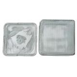 vintage Federal Glass ribbed square refrigerator dish with an embossed vegetable lid