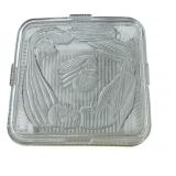 vintage Federal Glass ribbed square refrigerator dish with an embossed vegetable lid