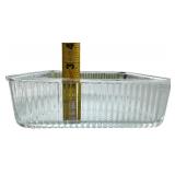 vintage Federal Glass ribbed square refrigerator dish with an embossed vegetable lid