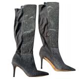 Jessica Simpson Grey Glittery Knee-High Stilletto Style Boots Size 6/ 36 1/2