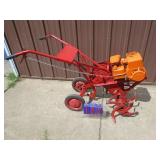 Vintage front tine tiller. Approx 4hp? Used condition. Tested & works. As shown.
