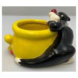 Vintage Sylvester And Tweety Bird Porcelain Planter Warner Brothers Looney Tunes