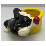 Vintage Sylvester And Tweety Bird Porcelain Planter Warner Brothers Looney Tunes