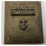 1 3/4" x 3 1/4" Heavy Brass US Naval Institute Ink Plate (VERY COOL)