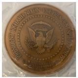 Vintage 1973 President Richard Nixon & Vice President Spiro Agnew 2nd Term 2.75 Inch Bronze Medallion In Original Bag & 3 Inch Kenndy Half Dollar Medallion