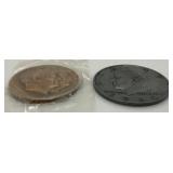 Vintage 1973 President Richard Nixon & Vice President Spiro Agnew 2nd Term 2.75 Inch Bronze Medallion In Original Bag & 3 Inch Kenndy Half Dollar Medallion