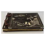 Old Antique Asain Hard Covered Photo Album Stunning Design 9" x 13"