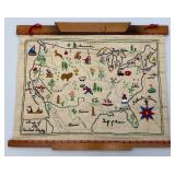 1938 Hand Embroidered United States Map 14" x 17 1/2"