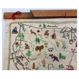 1938 Hand Embroidered United States Map 14" x 17 1/2"