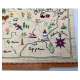 1938 Hand Embroidered United States Map 14" x 17 1/2"