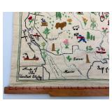 1938 Hand Embroidered United States Map 14" x 17 1/2"