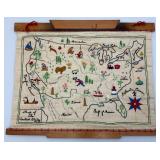 1938 Hand Embroidered United States Map 14" x 17 1/2"